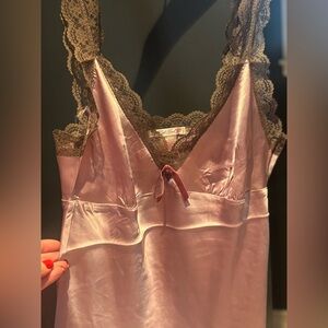 Gold Hawk Size L 100% Silk Rose Pink Lace Trim Cami